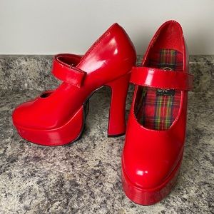 Red Patent Mary Jane Platform Heels